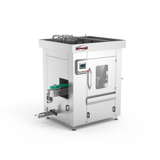 Redwood micro canning machine in operation, designed for small to medium craft breweries, featuring a high-efficiency filling rate of 8-10 cans per minute. Compatible with 12oz and 16oz cans, crafted from durable SUS304 stainless steel and anodized aluminum, energy-efficient with a 500W power consumption, and UL-certified electric parts for safe operation.
