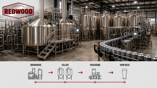 Brewhouse, cellar tanks, and packaging equipment used in brewery capacity planning