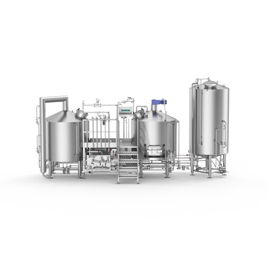 Advanced 10HL brewhouse setup featuring multiple stainless steel tanks and sophisticated brewing machinery, including a mash tun, lauter tun, kettle, and hot liquor tank, all integrated into a compact and efficient layout designed for precision brewing and quality control, ideal for small to medium-scale beer production
