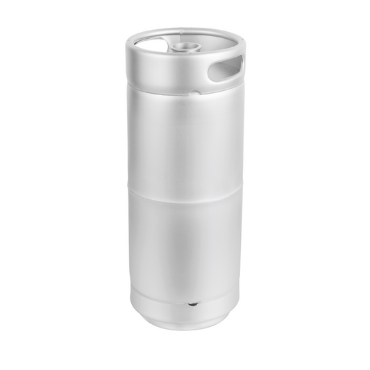 Stackable 1/6 BBL beer keg made from high-quality SUS304 stainless steel. Features include a height of 590mm, diameter of 235mm, body material thickness of 1.2mm, chimb thickness of 1.8mm, and a net weight of 7.9 kg plus 5%. Ideal for breweries looking for space-efficient keg options