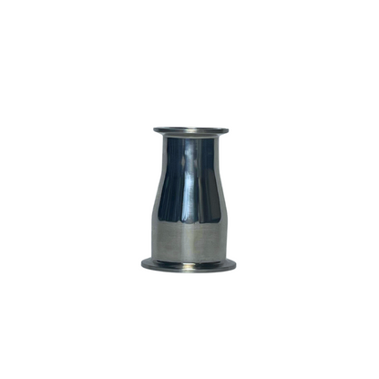 Stainless steel concentric reducer with tri-clamp ends, designed for sanitary brewing, food, and beverage processing systems.