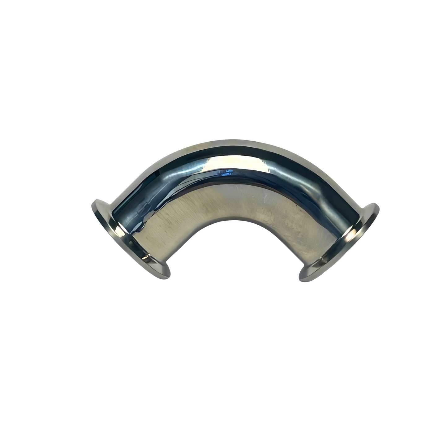 Stainless steel 180-degree elbow fitting with tri-clamp ends, designed for sanitary brewing, food, and beverage processing systems.