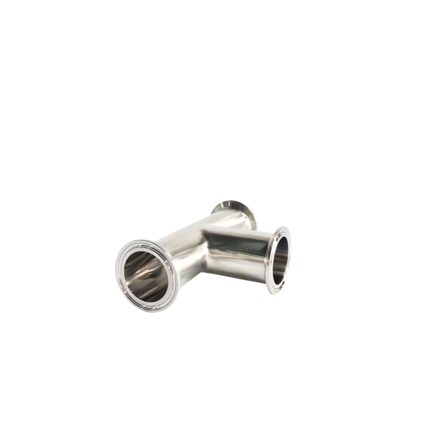 Tri-clamp Y-shape stainless steel pipe fitting for hygienic processing systems, ensuring efficient fluid distribution.