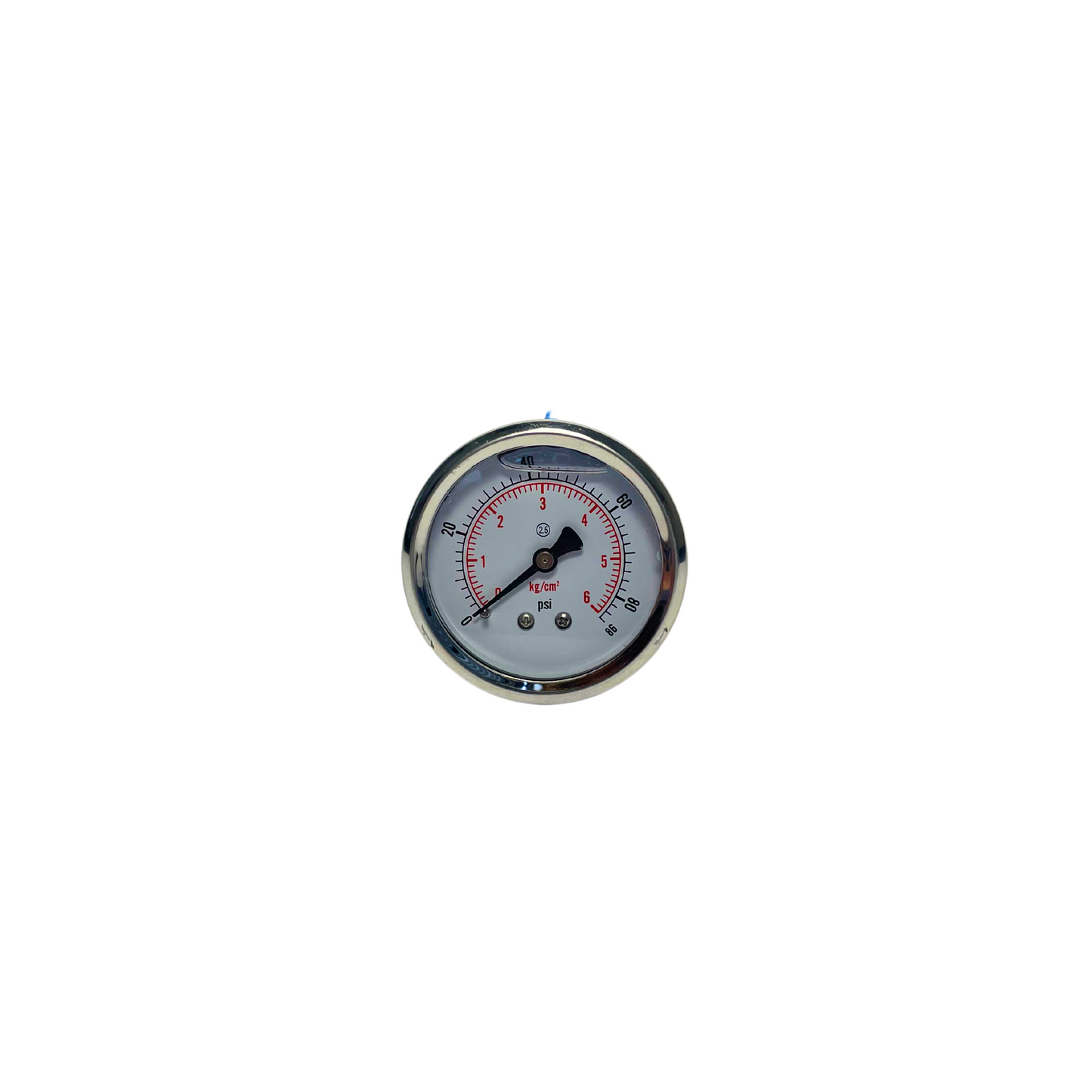 Stainless steel pressure gauge with a dual-scale dial in PSI and kg/cm², designed for accurate pressure monitoring in brewing and fluid processing systems