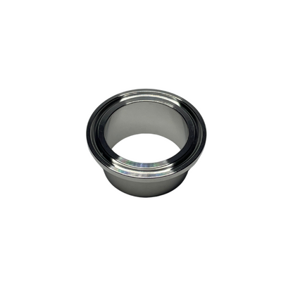 Polished stainless steel tri-clamp ferrule with a secure connection, ensuring a hygienic and leak-proof seal for fluid transfer applications.