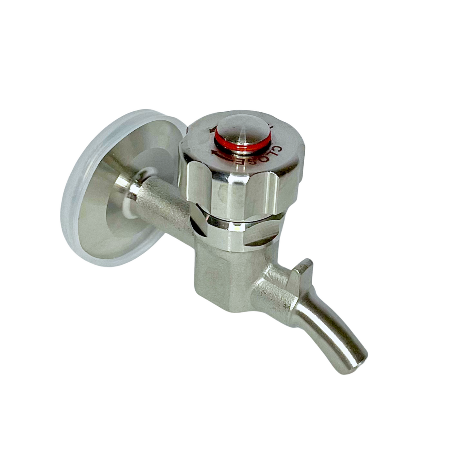 Stainless steel sample valve with a tri-clamp connection, designed for sanitary brewing and beverage quality control applications.