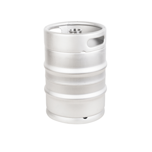 Stainless steel 1/2 BBL beer keg, made of high-quality SUS304 material, stackable design. Features a height of 610mm, diameter of 408mm, body thickness of 1.5mm, chimb thickness of 2.4mm, and weight of 13.5 kg plus 5%. Ideal for breweries looking for durable and reliable keg options.